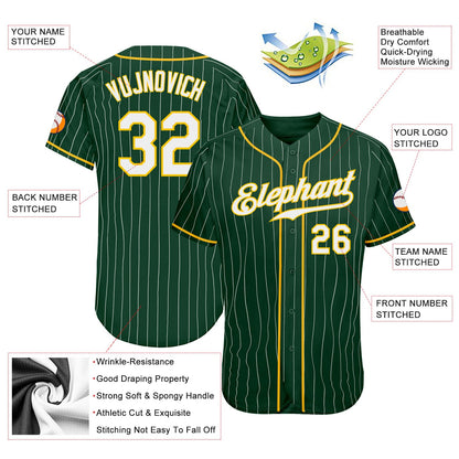 Custom Green White Pinstripe White-Gold Authentic Baseball Jersey - Sky-Custom