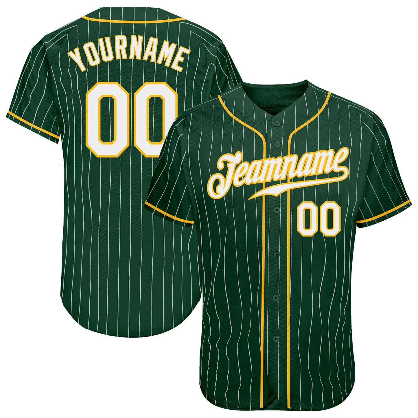 Custom Green White Pinstripe White-Gold Authentic Baseball Jersey - Sky-Custom