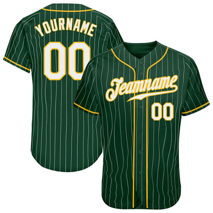 Custom Green White Pinstripe White-Gold Authentic Baseball Jersey - Sky-Custom