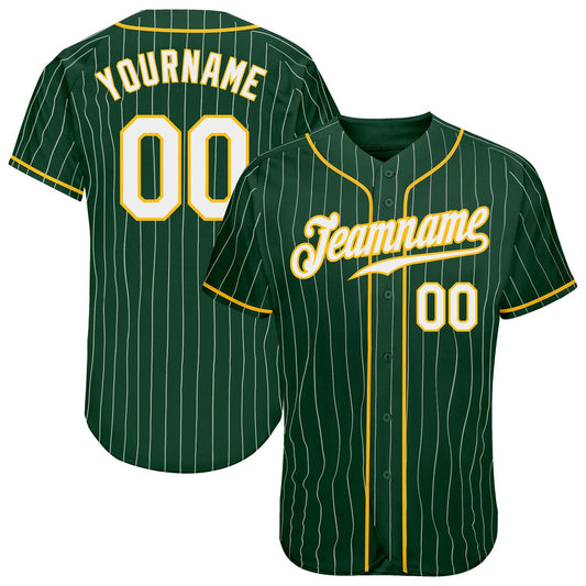 Custom Green White Pinstripe White-Gold Authentic Baseball Jersey - Sky-Custom
