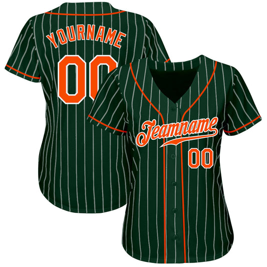 Custom Green White Pinstripe Orange-White Authentic Baseball Jersey - Sky-Custom