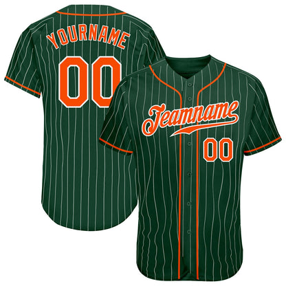 Custom Green White Pinstripe Orange-White Authentic Baseball Jersey - Sky-Custom