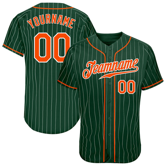 Custom Green White Pinstripe Orange-White Authentic Baseball Jersey - Sky-Custom
