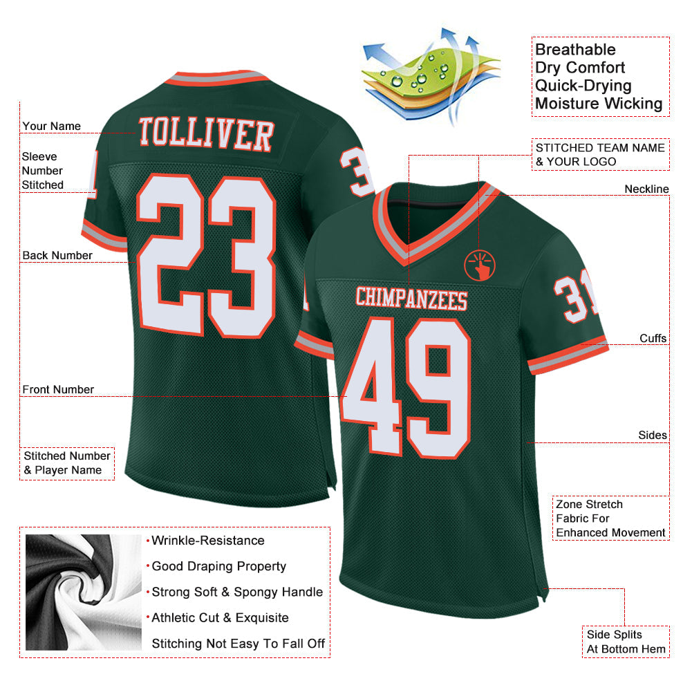 Custom Green White-Orange Mesh Authentic Throwback Football Jersey - Sky-Custom