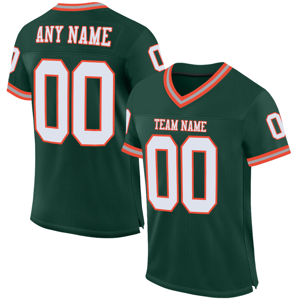 Custom Green White-Orange Mesh Authentic Throwback Football Jersey - Sky-Custom