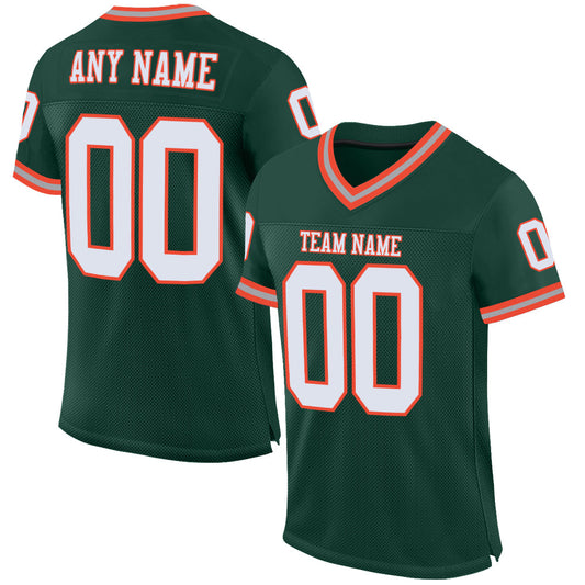 Custom Green White-Orange Mesh Authentic Throwback Football Jersey - Sky-Custom