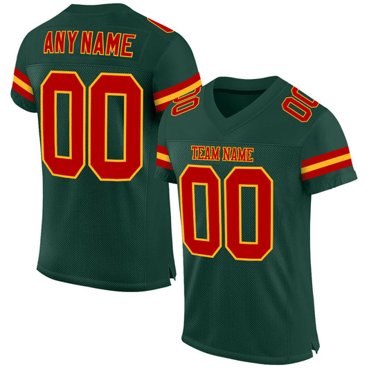 Custom Green Red-Gold Mesh Authentic Football Jersey - Sky-Custom