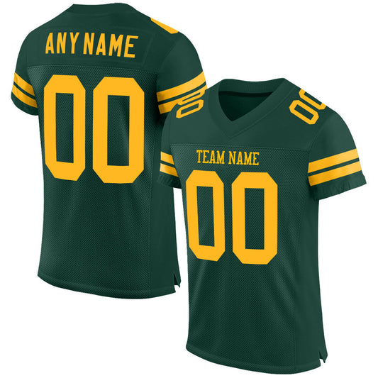 Custom Green Gold Mesh Authentic Football Jersey - Sky-Custom