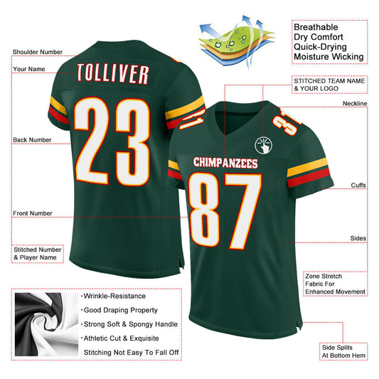 Custom Green White-Red Mesh Authentic Football Jersey - Sky-Custom
