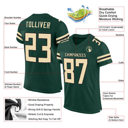 Custom Green Cream-Black Mesh Authentic Football Jersey - Sky-Custom