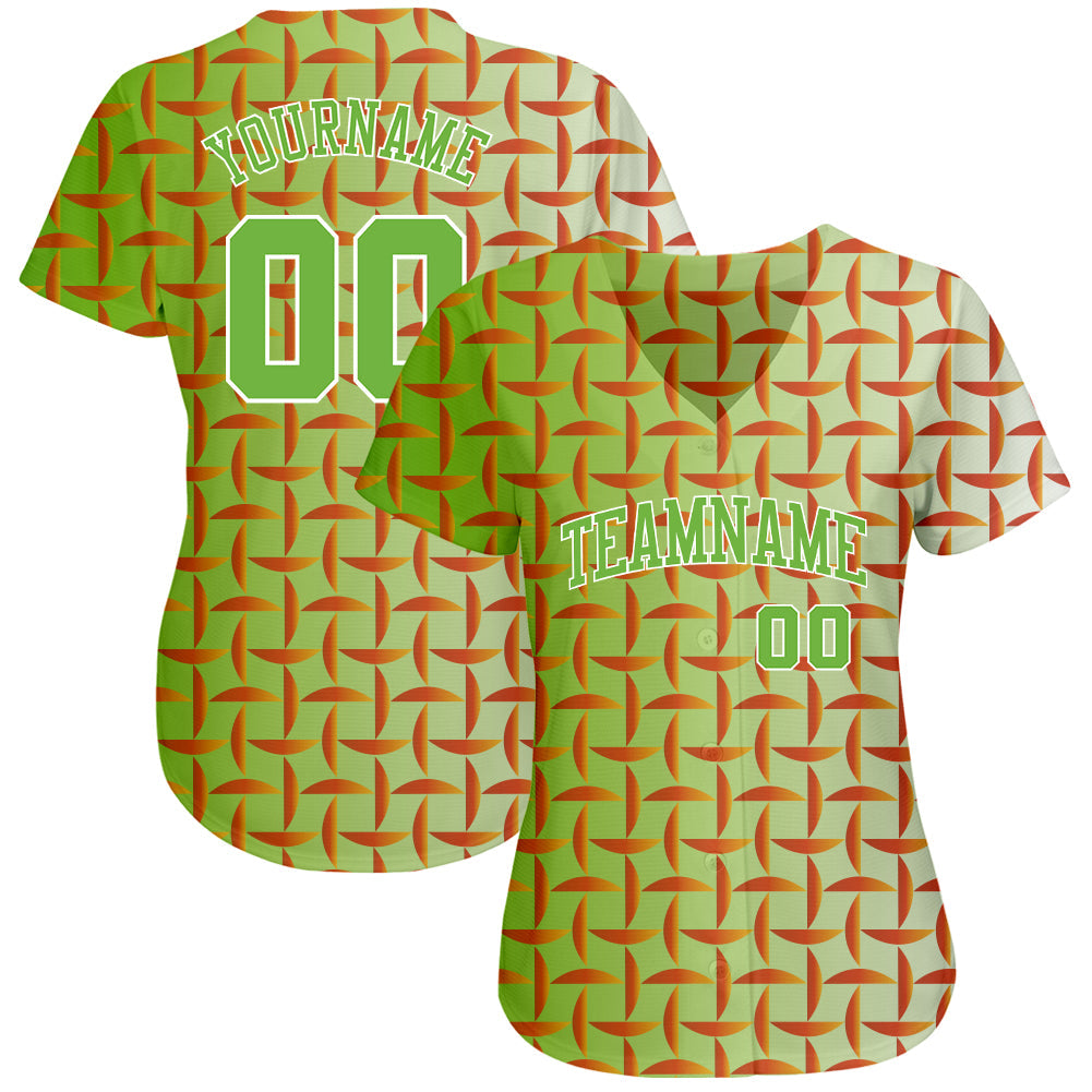 Custom Green Neon Green-White 3D Pattern Design Authentic Baseball Jersey - Sky-Custom