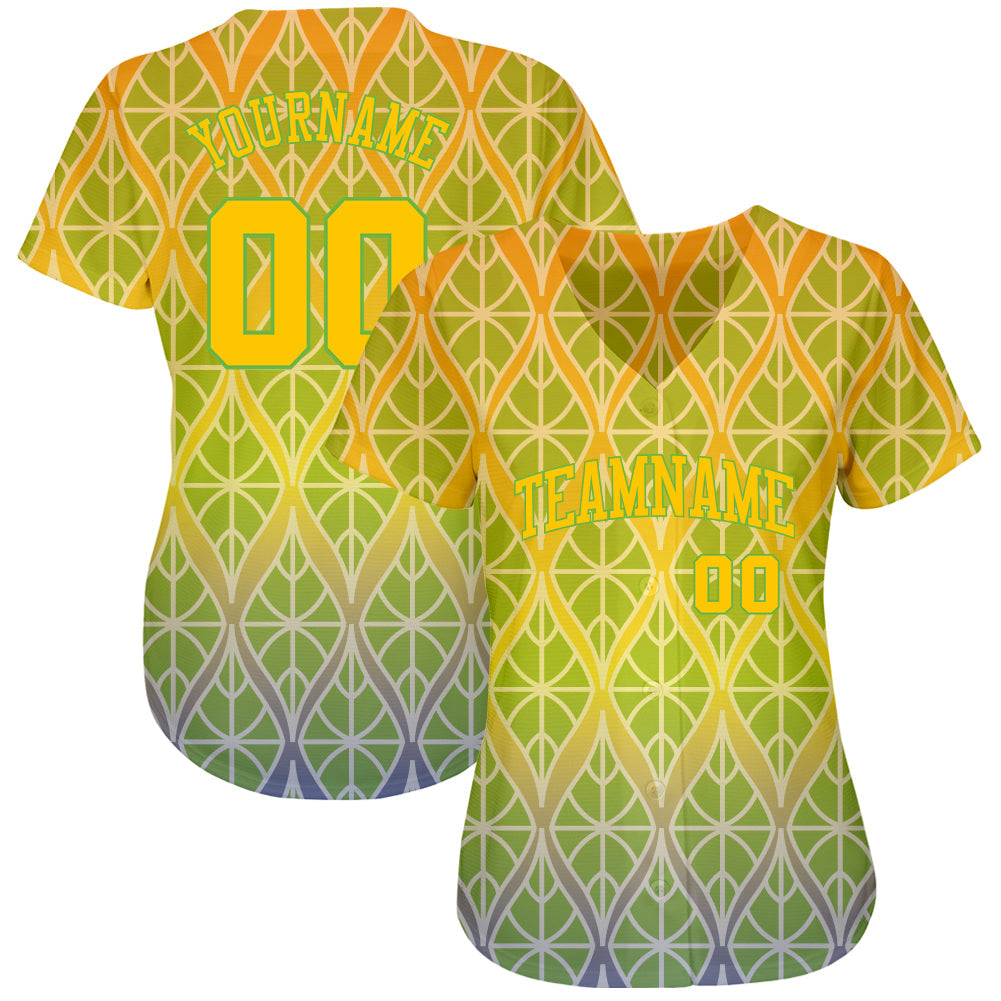 Custom Green Gold-Neon Green 3D Pattern Design Authentic Baseball Jersey - Sky-Custom