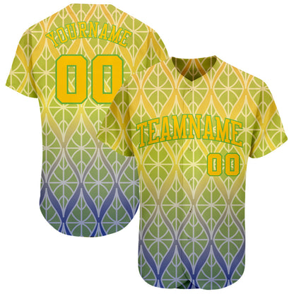 Custom Green Gold-Neon Green 3D Pattern Design Authentic Baseball Jersey - Sky-Custom
