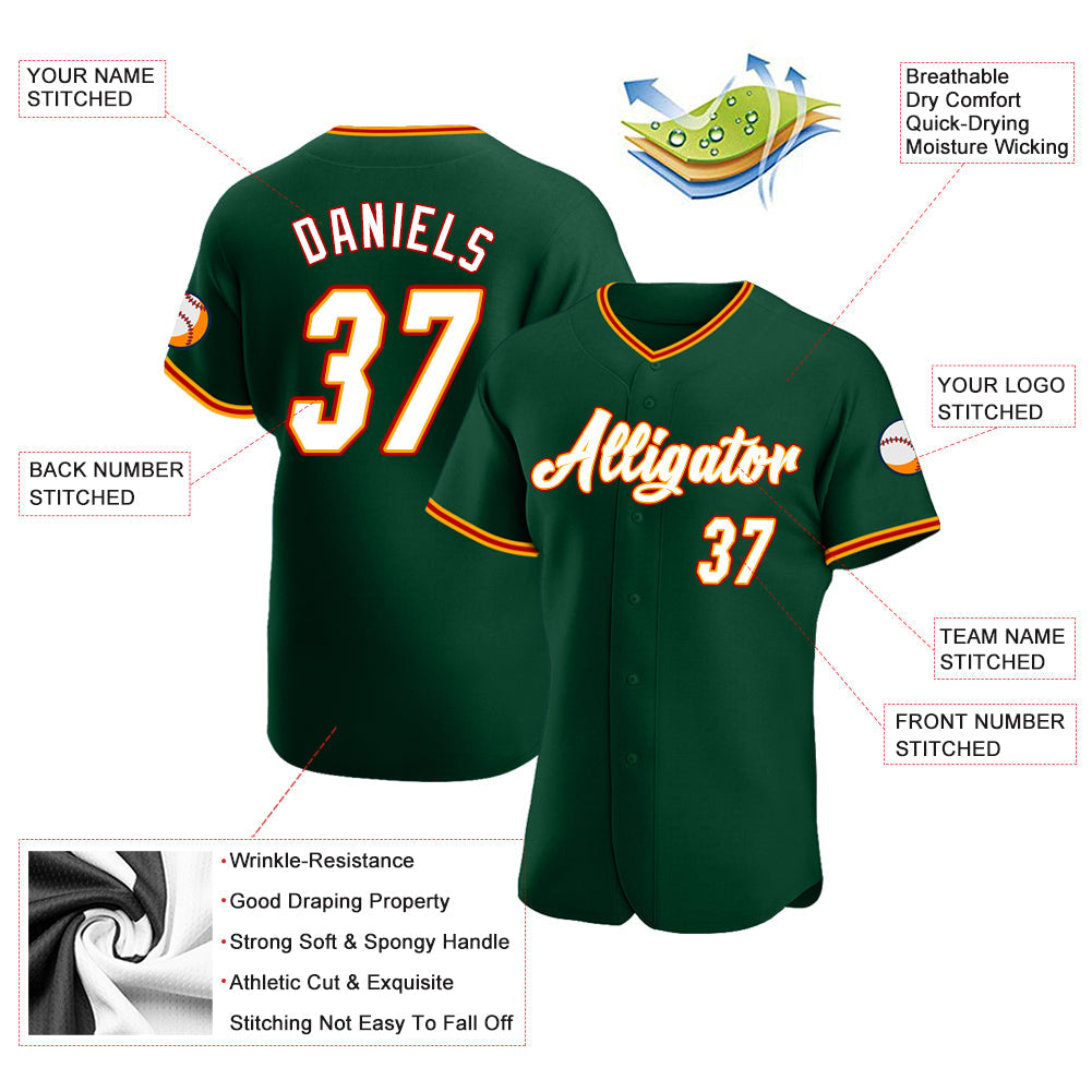 Custom Green White-Gold Authentic Baseball Jersey - Sky-Custom