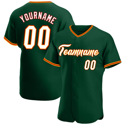 Custom Green White-Gold Authentic Baseball Jersey - Sky-Custom
