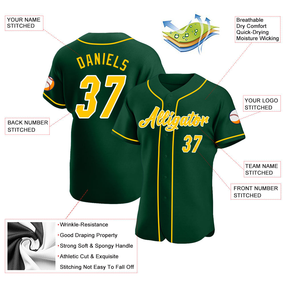 Custom Green Gold-White Authentic Baseball Jersey - Sky-Custom