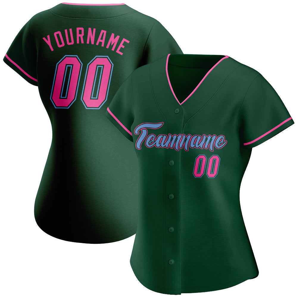 Custom Green Pink-Light Blue Authentic Baseball Jersey - Sky-Custom