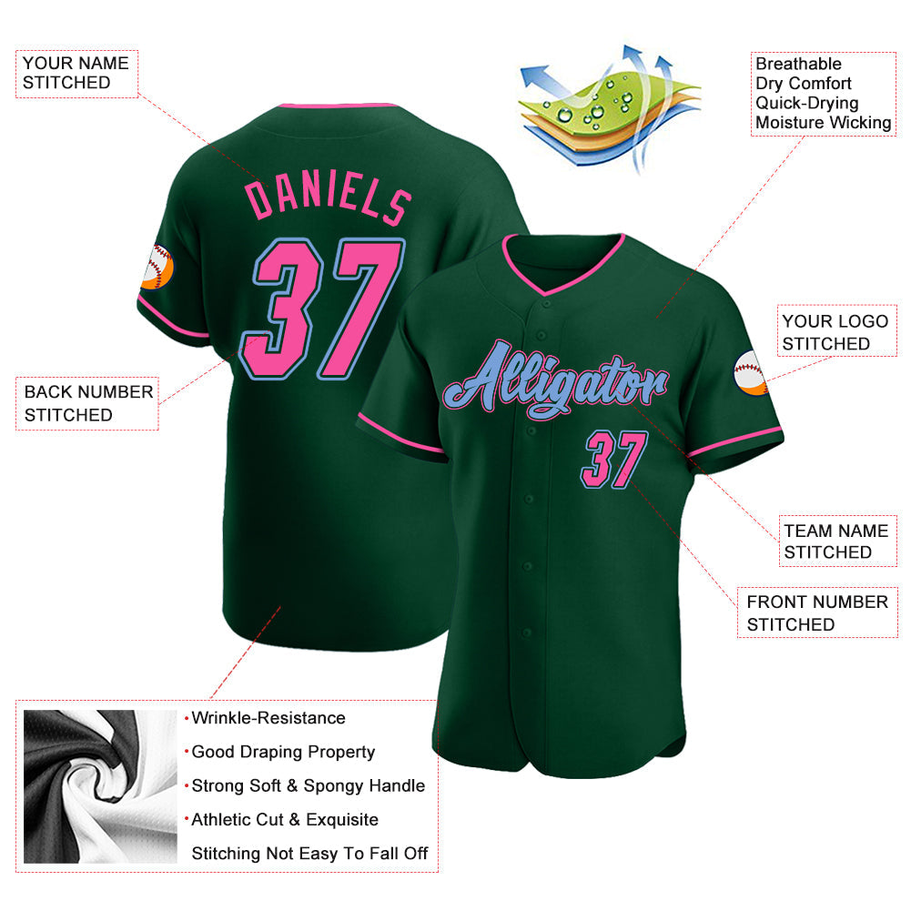 Custom Green Pink-Light Blue Authentic Baseball Jersey - Sky-Custom