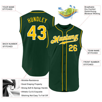 Custom Green Gold-White Authentic Sleeveless Baseball Jersey - Sky-Custom