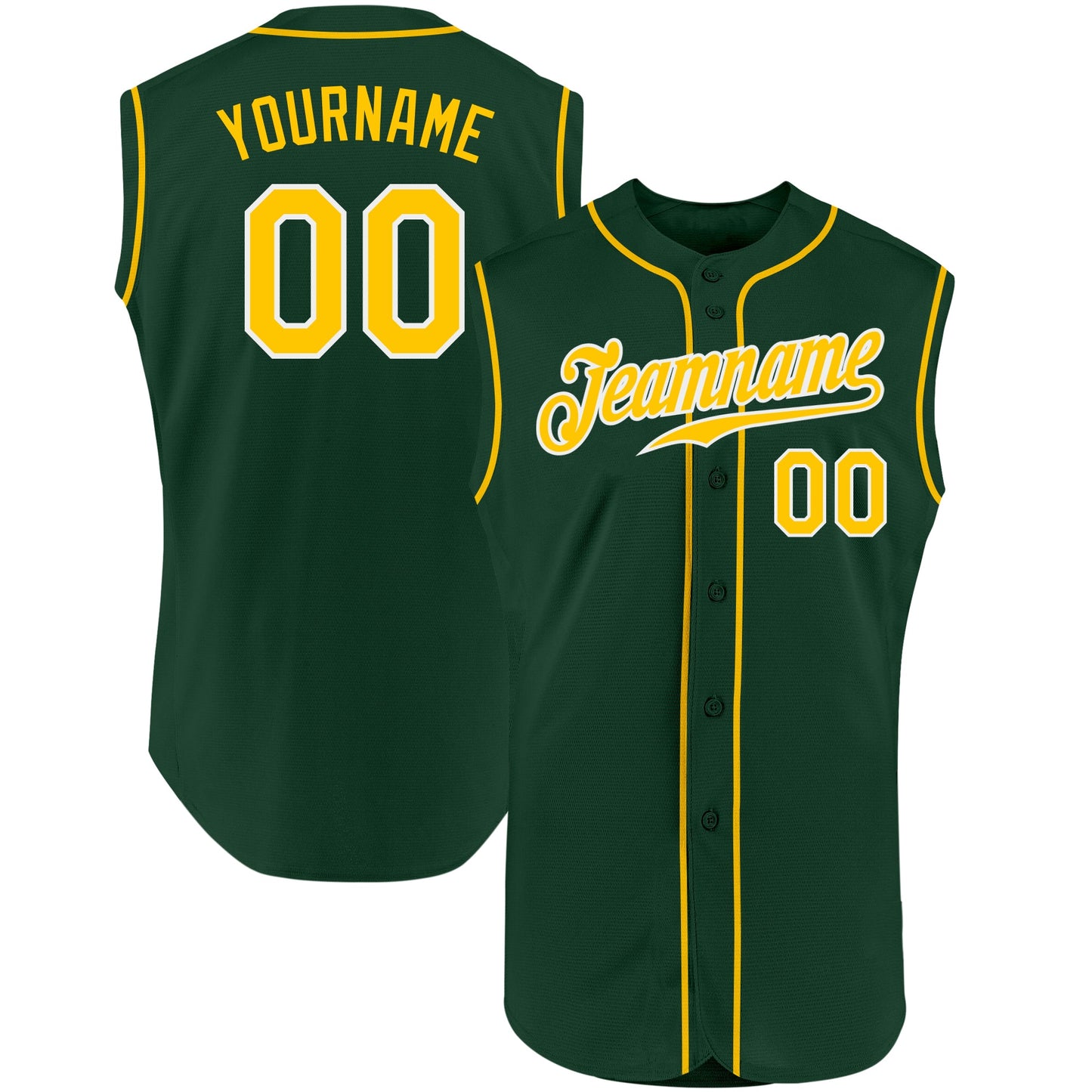 Custom Green Gold-White Authentic Sleeveless Baseball Jersey - Sky-Custom