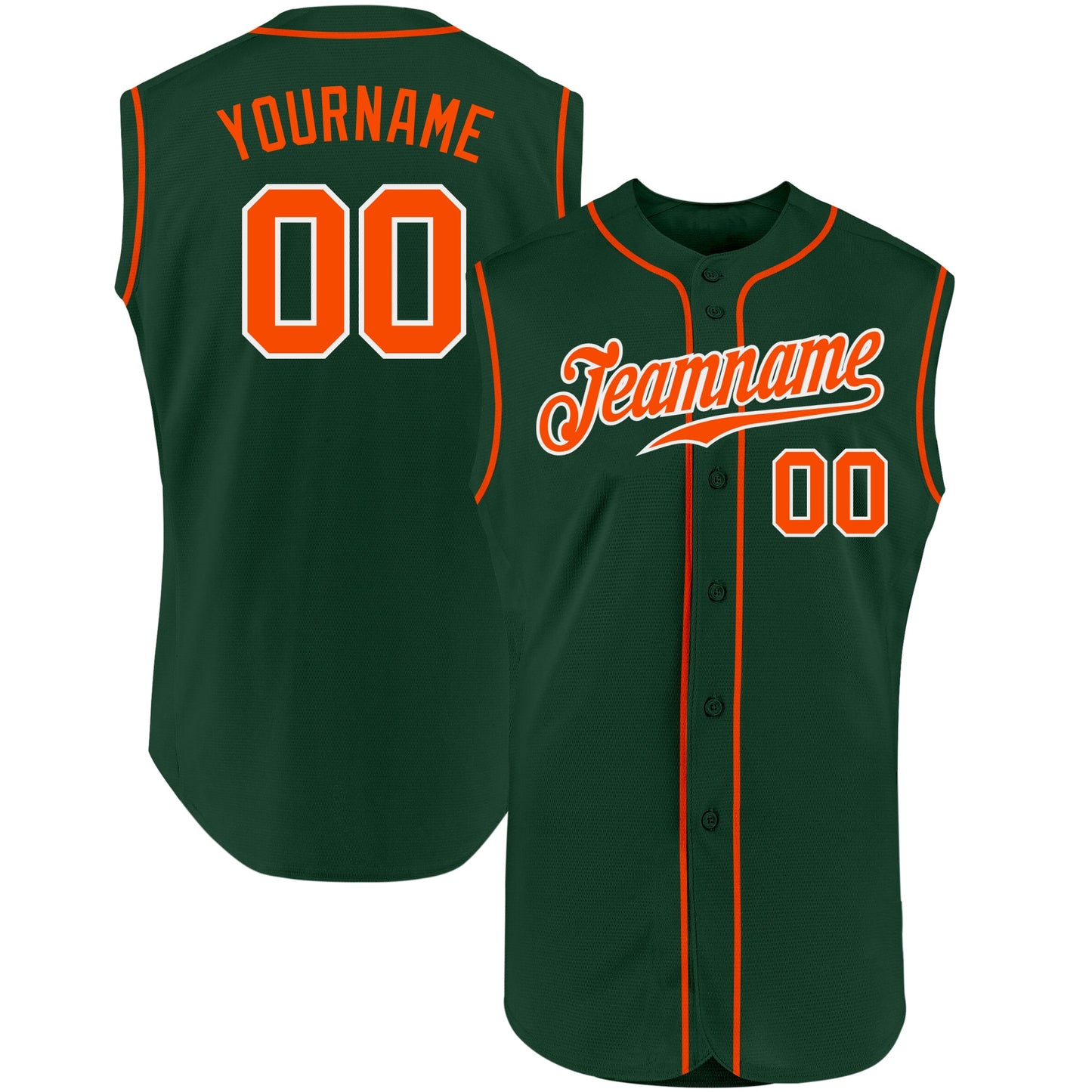 Custom Green Orange-White Authentic Sleeveless Baseball Jersey - Sky-Custom