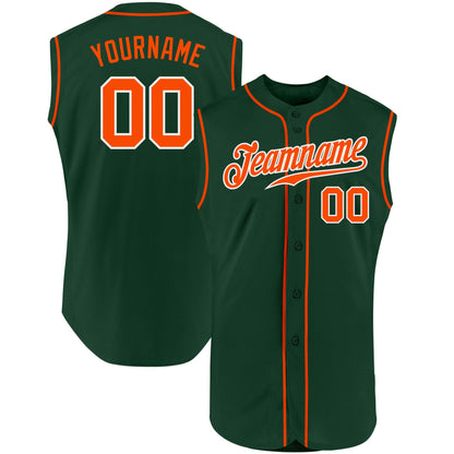 Custom Green Orange-White Authentic Sleeveless Baseball Jersey - Sky-Custom