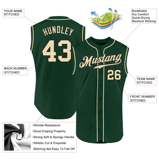 Custom Green Cream-Black Authentic Sleeveless Baseball Jersey - Sky-Custom