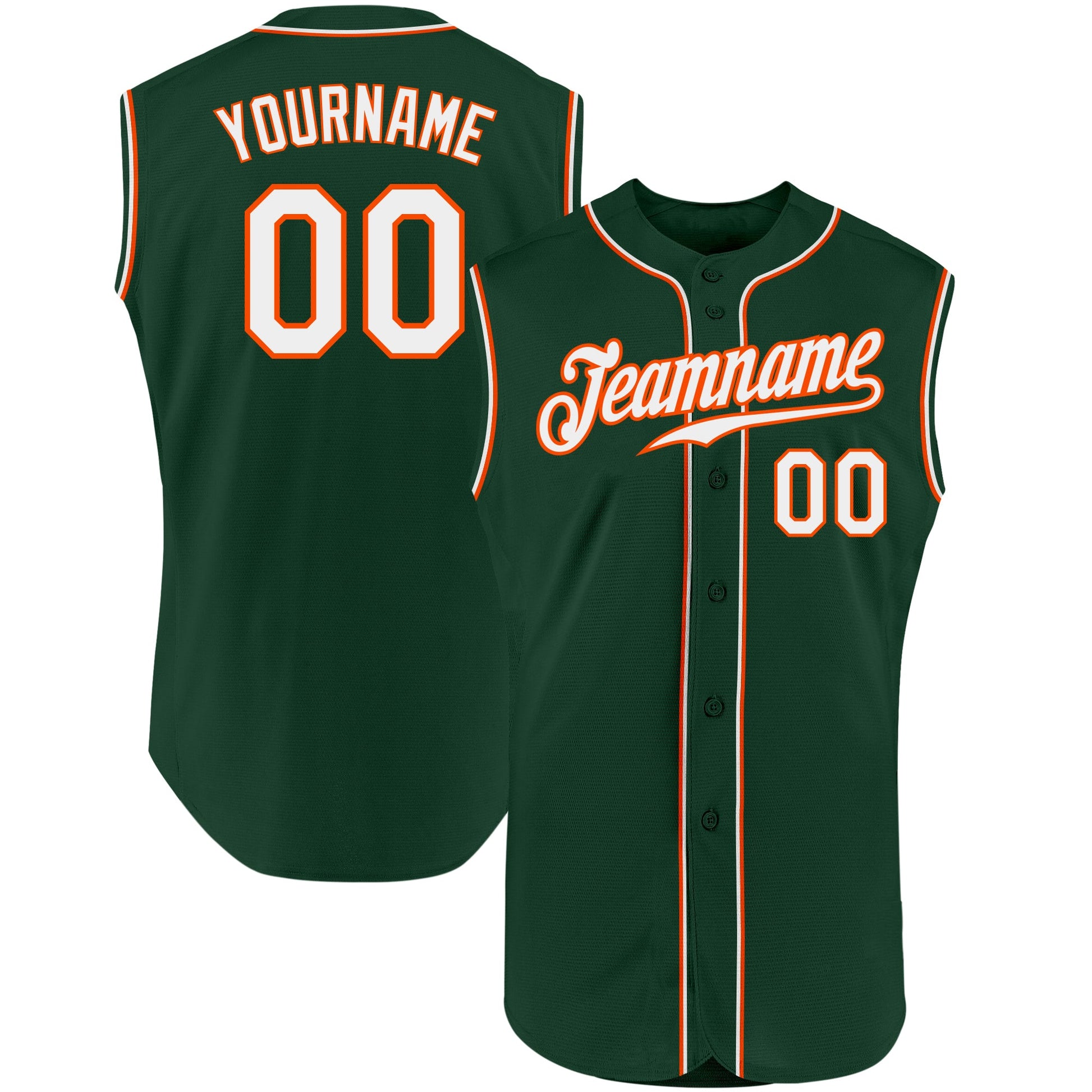 Custom Green White-Orange Authentic Sleeveless Baseball Jersey - Sky-Custom