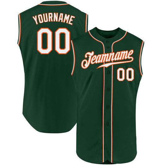 Custom Green White-Orange Authentic Sleeveless Baseball Jersey - Sky-Custom
