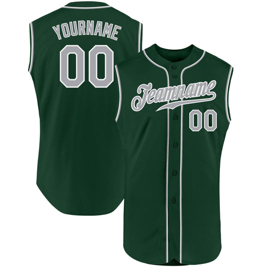Custom Green Gray-White Authentic Sleeveless Baseball Jersey - Sky-Custom
