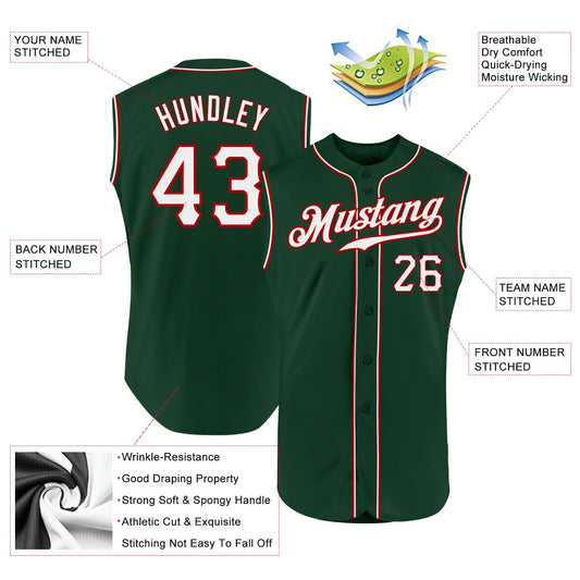 Custom Green White-Red Authentic Sleeveless Baseball Jersey - Sky-Custom