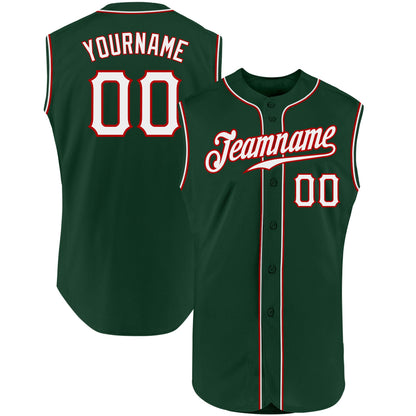 Custom Green White-Red Authentic Sleeveless Baseball Jersey - Sky-Custom