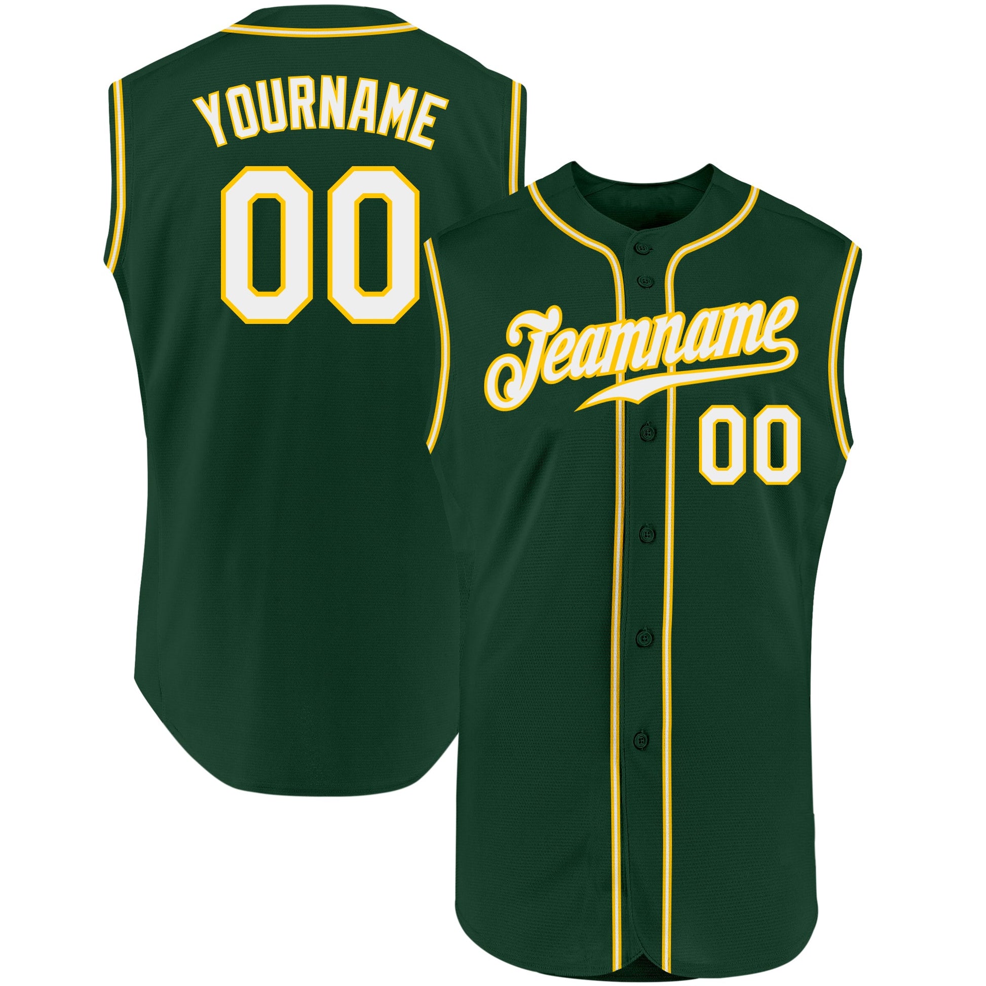 Custom Green White-Gold Authentic Sleeveless Baseball Jersey - Sky-Custom
