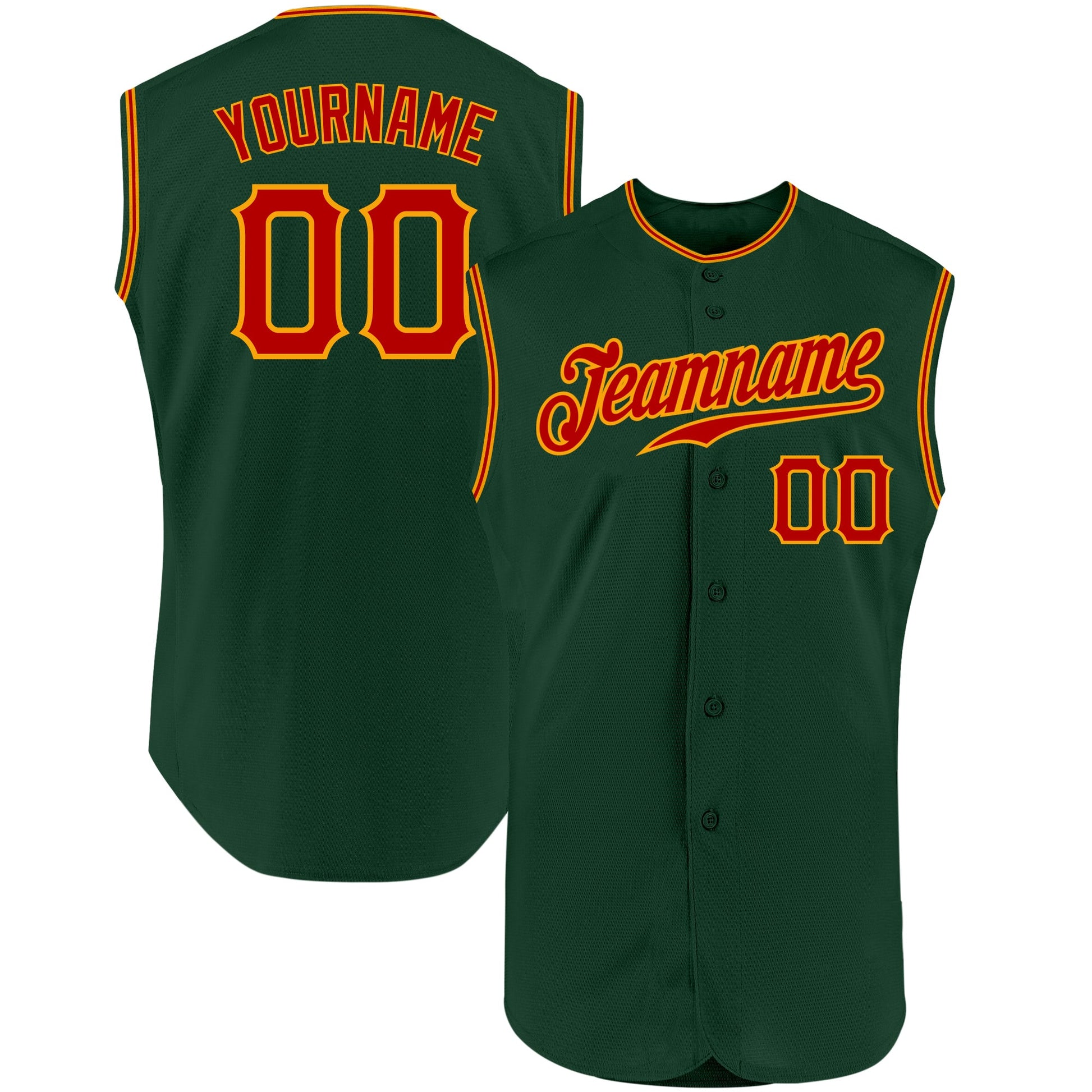 Custom Green Red-Gold Authentic Sleeveless Baseball Jersey - Sky-Custom