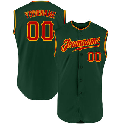 Custom Green Red-Gold Authentic Sleeveless Baseball Jersey - Sky-Custom