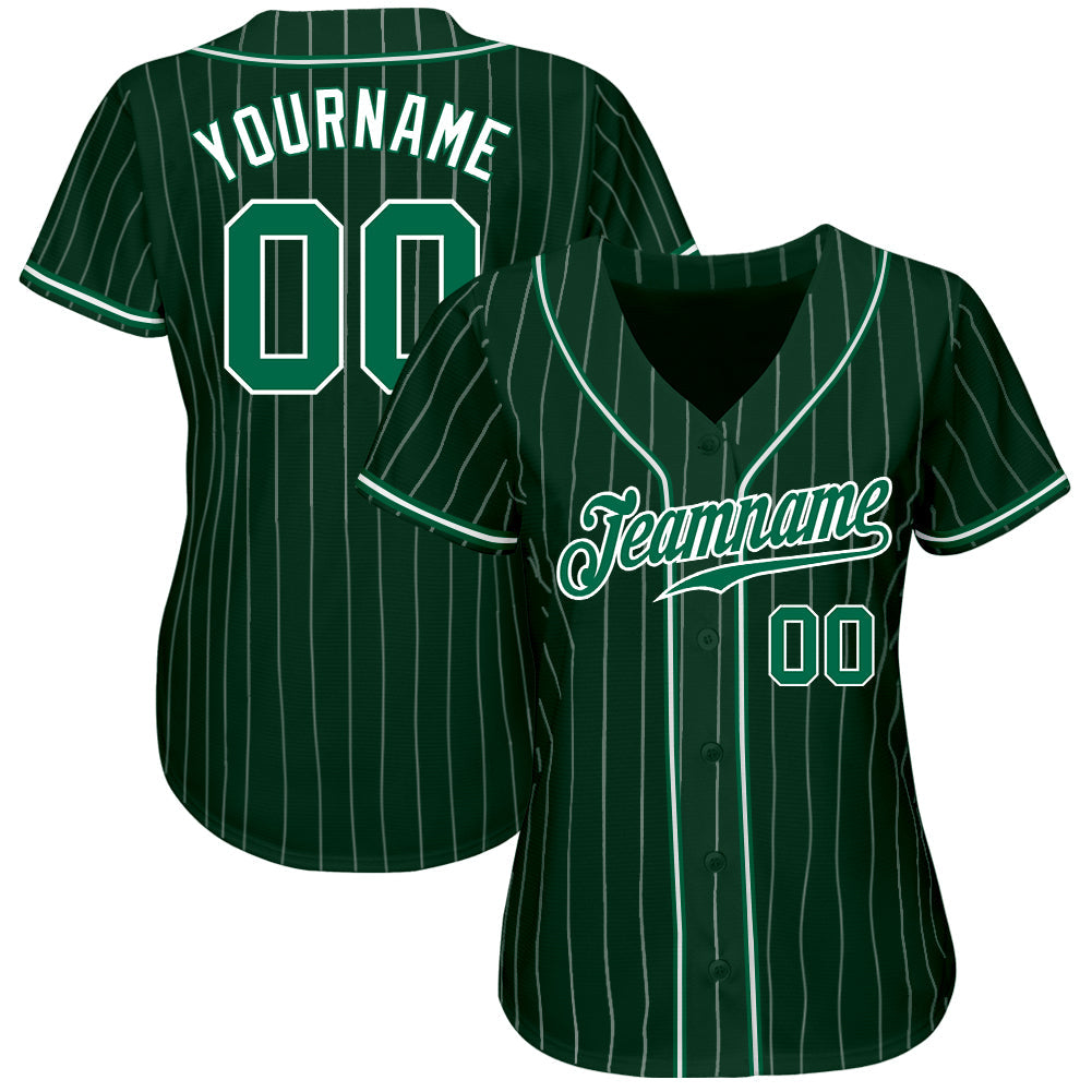 Custom Green White Pinstripe Kelly Green-White Authentic Baseball Jersey - Sky-Custom