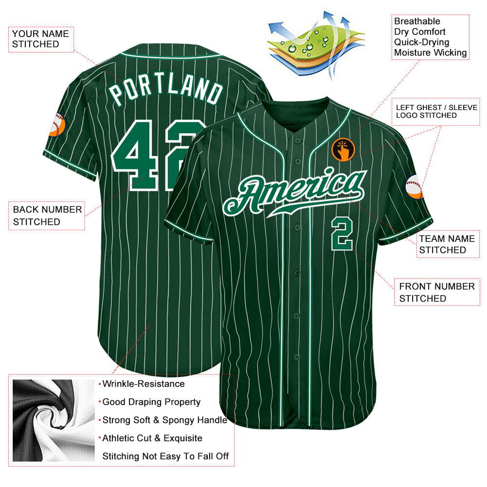 Custom Green White Pinstripe Kelly Green-White Authentic Baseball Jersey - Sky-Custom