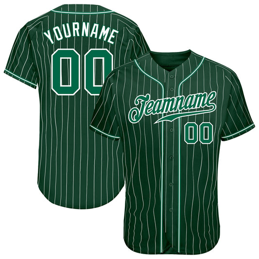 Custom Green White Pinstripe Kelly Green-White Authentic Baseball Jersey - Sky-Custom