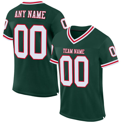 Custom Green White-Red Mesh Authentic Throwback Football Jersey - Sky-Custom