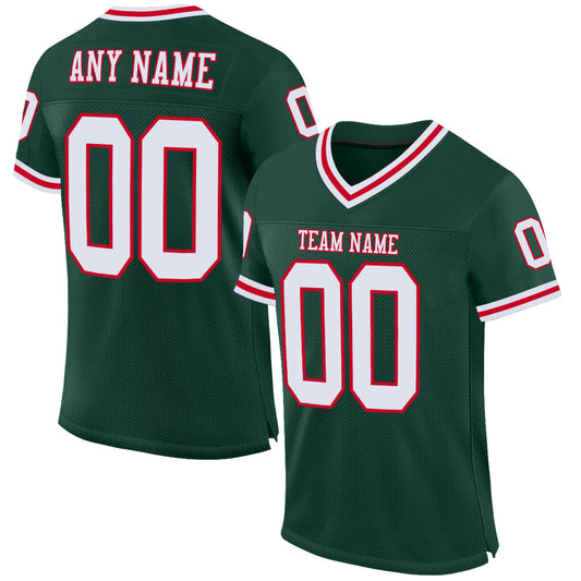Custom Green White-Red Mesh Authentic Throwback Football Jersey - Sky-Custom