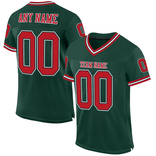 Custom Green Red-Black Mesh Authentic Throwback Football Jersey - Sky-Custom