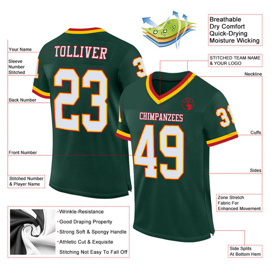 Custom Green White-Red Mesh Authentic Throwback Football Jersey - Sky-Custom