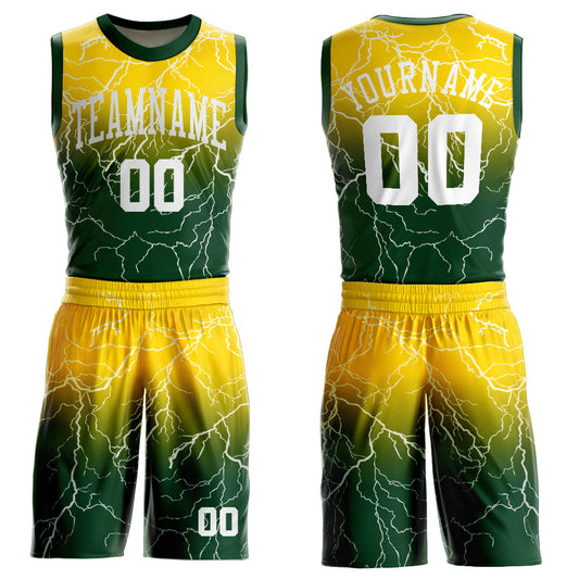Custom Green White-Gold Round Neck Sublimation Basketball Suit Jersey - Sky-Custom