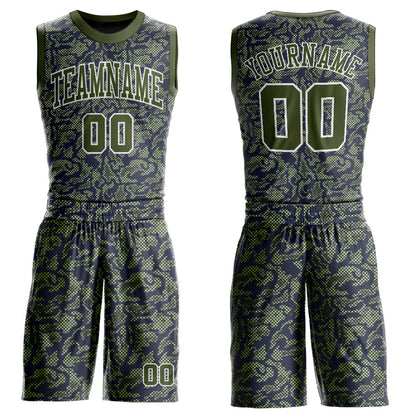 Custom Green Olive-Navy Round Neck Sublimation Basketball Suit Jersey - Sky-Custom