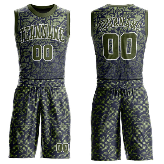 Custom Green Olive-Navy Round Neck Sublimation Basketball Suit Jersey - Sky-Custom