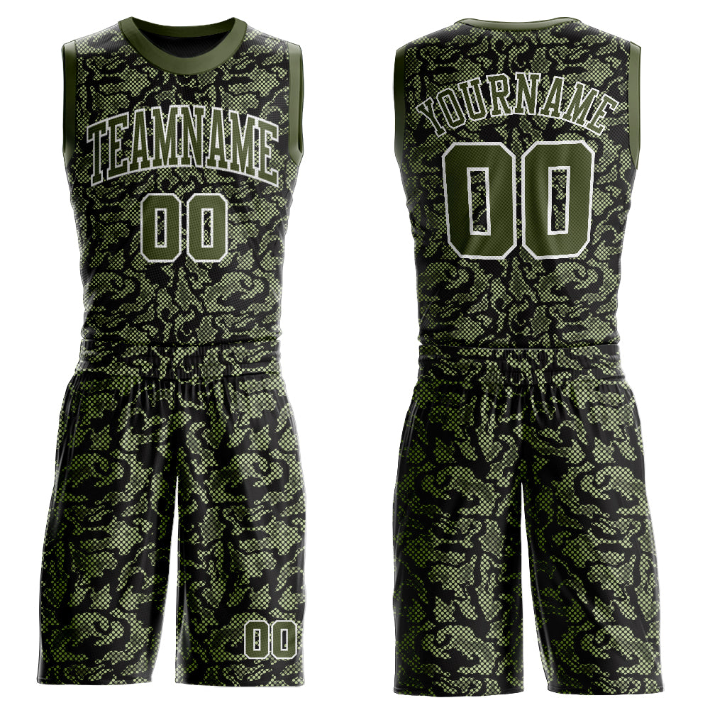 Custom Green Olive-Black Round Neck Sublimation Basketball Suit Jersey - Sky-Custom