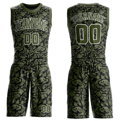 Custom Green Olive-Black Round Neck Sublimation Basketball Suit Jersey - Sky-Custom