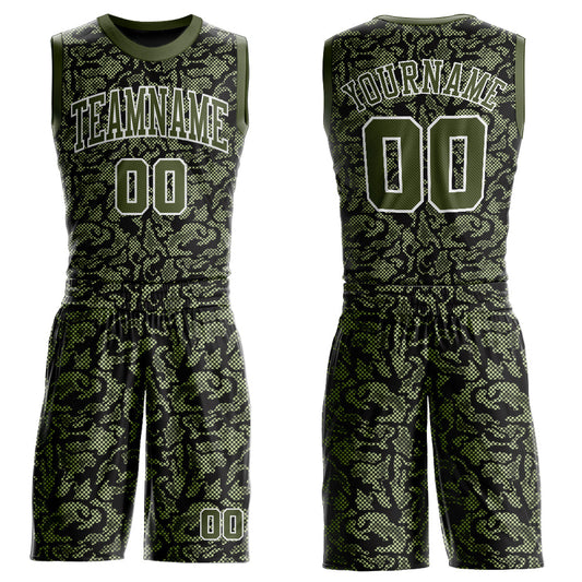 Custom Green Olive-Black Round Neck Sublimation Basketball Suit Jersey - Sky-Custom