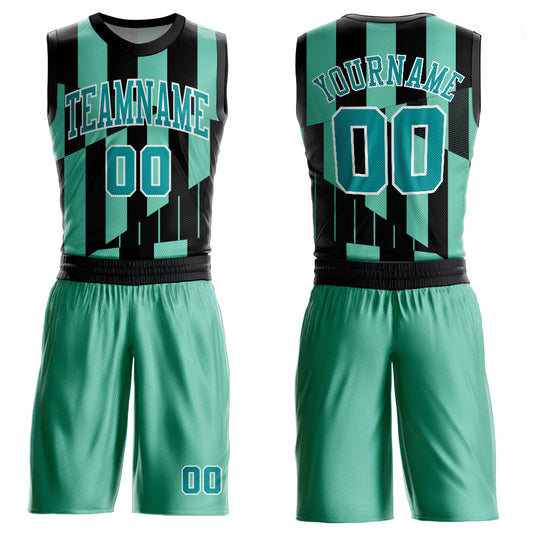 Custom Green Aqua-Black Round Neck Sublimation Basketball Suit Jersey - Sky-Custom