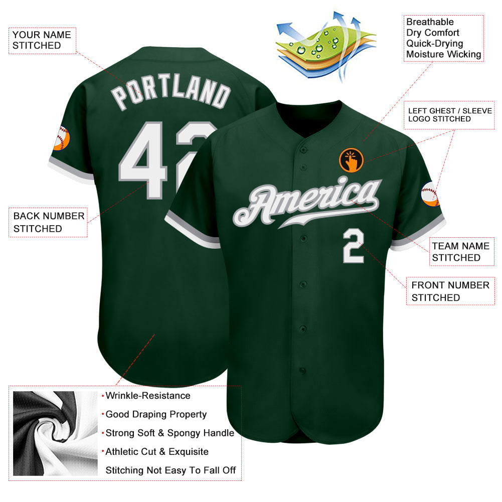 Custom Green White-Gray Authentic Baseball Jersey - Sky-Custom